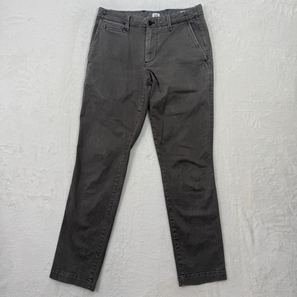 Gap Chino Pants Mens 29x30 Gray Slim Fit For Good Flat Front Charcoal Trousers